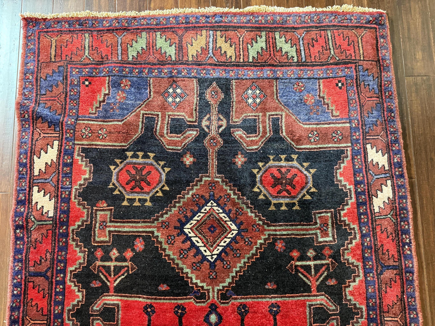 4x7 ft Anatolian 1940s Geometric Rug: Hand Knotted Wool Farmhouse Runner