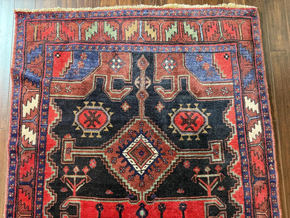 4x7 ft Anatolian 1940s Geometric Rug: Hand Knotted Wool Farmhouse Runner