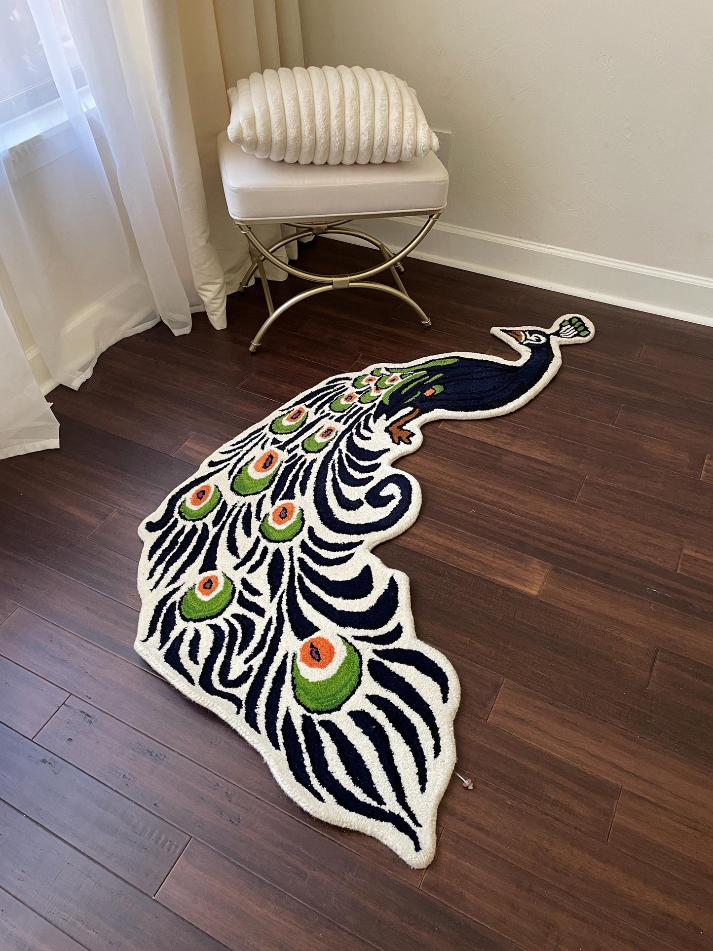Handmade Wool Peacock Rug 3x5: Boho Nursery Decor