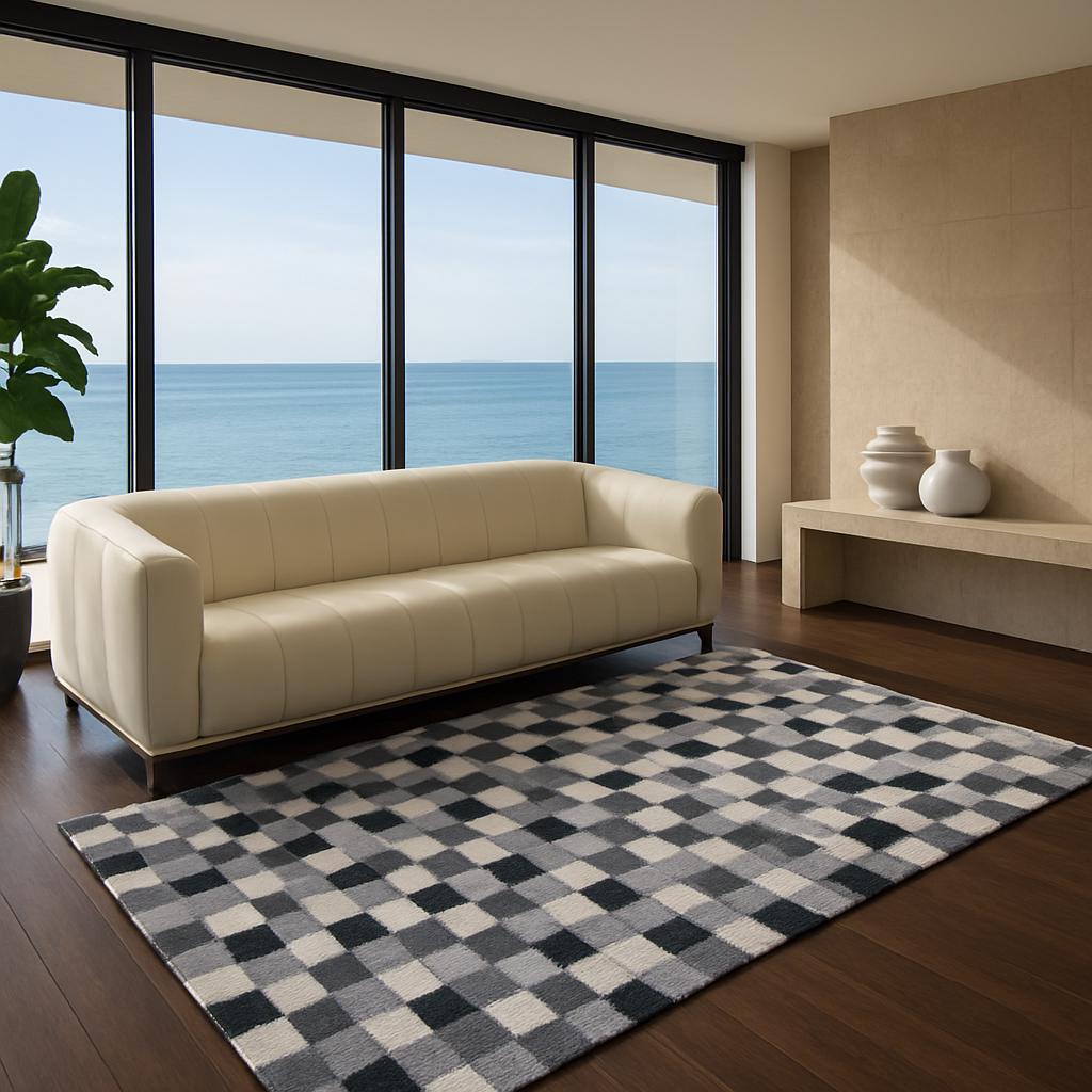 5x7 ft Handwoven Kilim Rug: Modern Geometric Wool Area Carpet