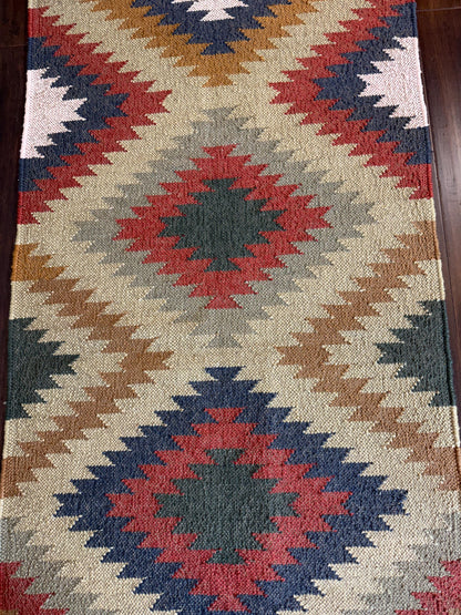 2x10 ft Handwoven Scandinavian Kilim Runner Rug: Wool Anatolian Flatweave