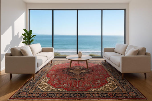 6x8 ft Hand-Knotted Heriz 1940s Vintage Rug, Anatolian Wool Tribal Carpet