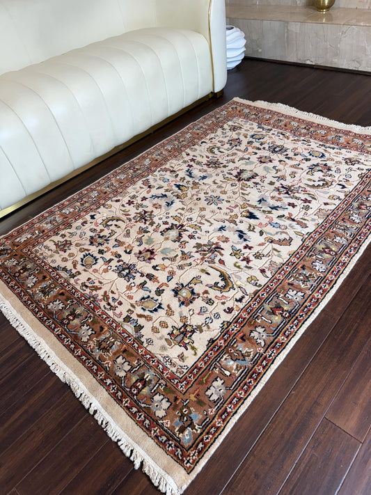 6x4 ft Vintage 1980s Hand Knotted Tabriz Wool Rug: Traditional Oriental Carpet