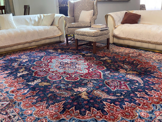 13x10 ft Signed 1960s Kashmarr Wool Rug Vintage Hand-Knotted Carpet