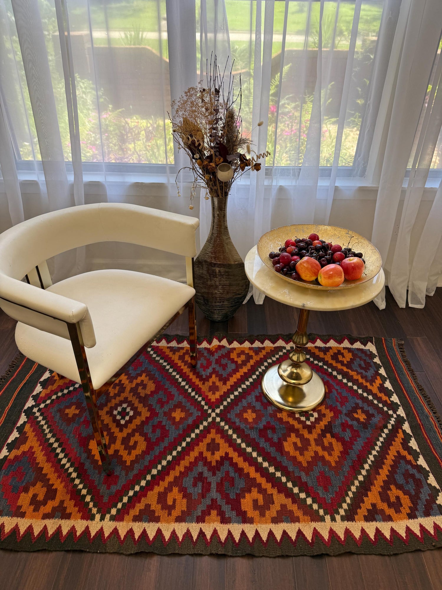 6x3 ft Vintage Maimana Kilim Rug: Hand-Knotted Wool Tribal Flatweave
