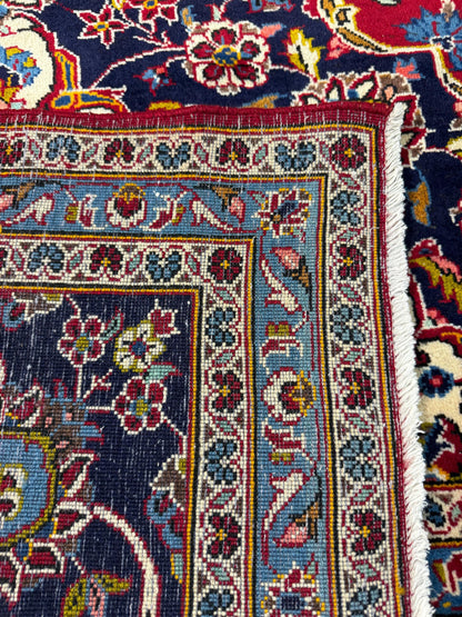 10x14 ft. 1940s Kashan Wool Rug: Antique Hand-Knotted Carpet