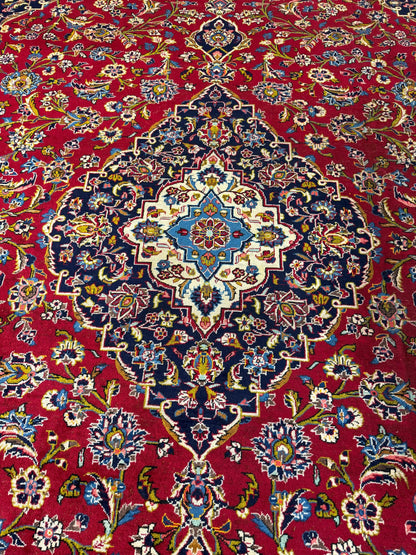 10x14 ft. 1940s Kashan Wool Rug: Antique Hand-Knotted Carpet