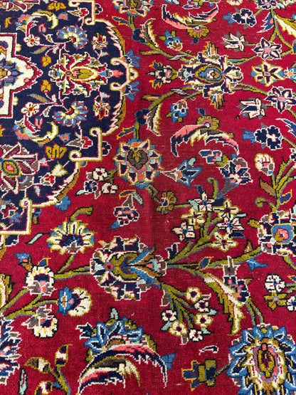 10x14 ft. 1940s Kashan Wool Rug: Antique Hand-Knotted Carpet