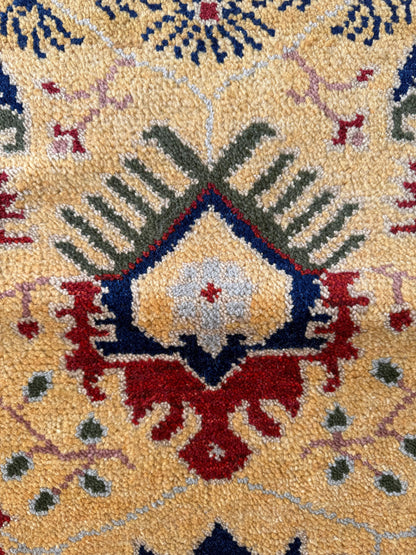 2.6 x 7.10 ft Hand Knotted Oushak Runner Rug: Bohemian Wool Hallway Carpet