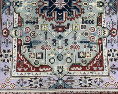 4x6 ft Handmade Heriz Oushak Rug: Modern Bohemian Wool Carpet