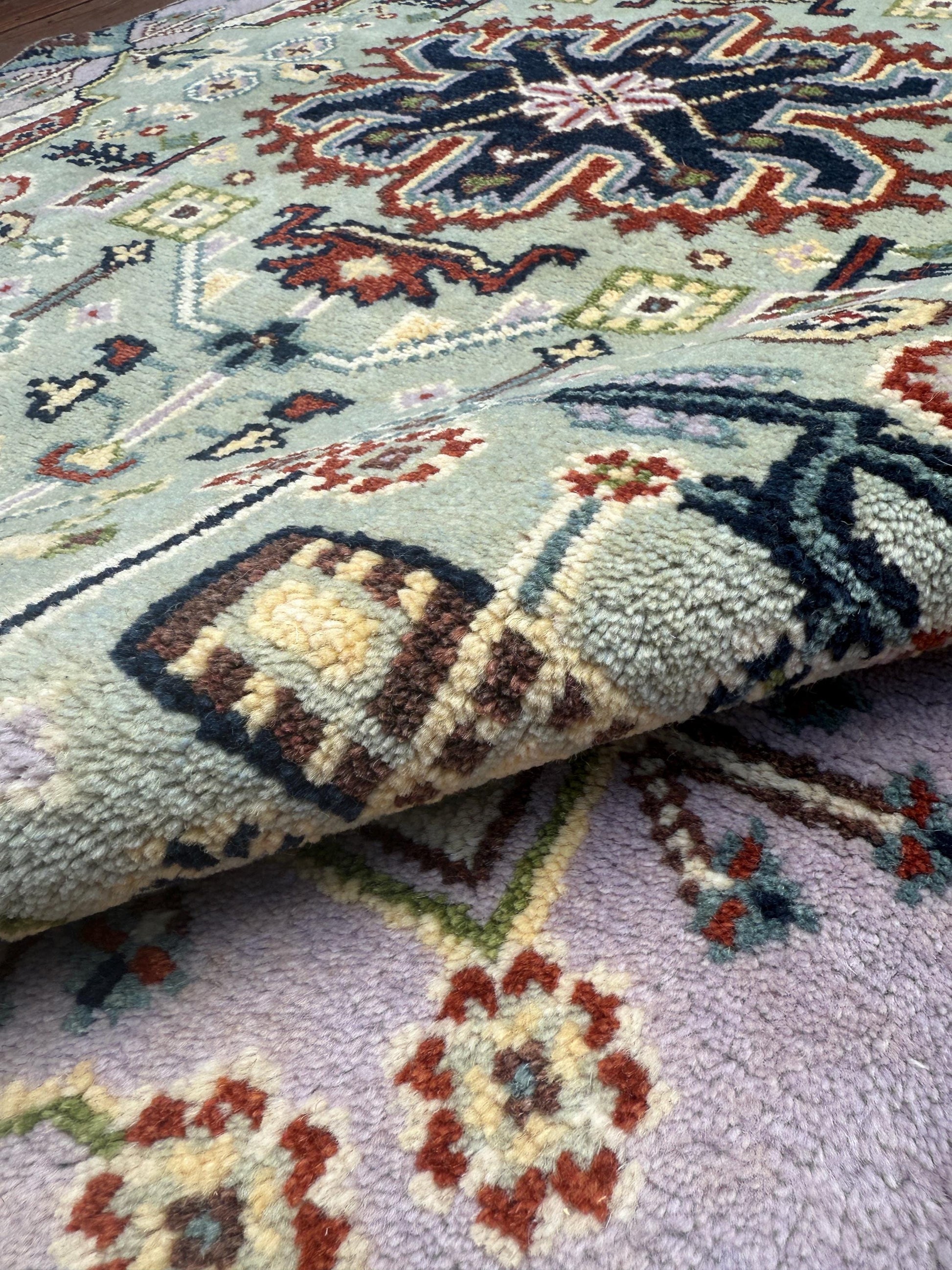 4x6 ft Handmade Heriz Oushak Rug: Modern Bohemian Wool Carpet
