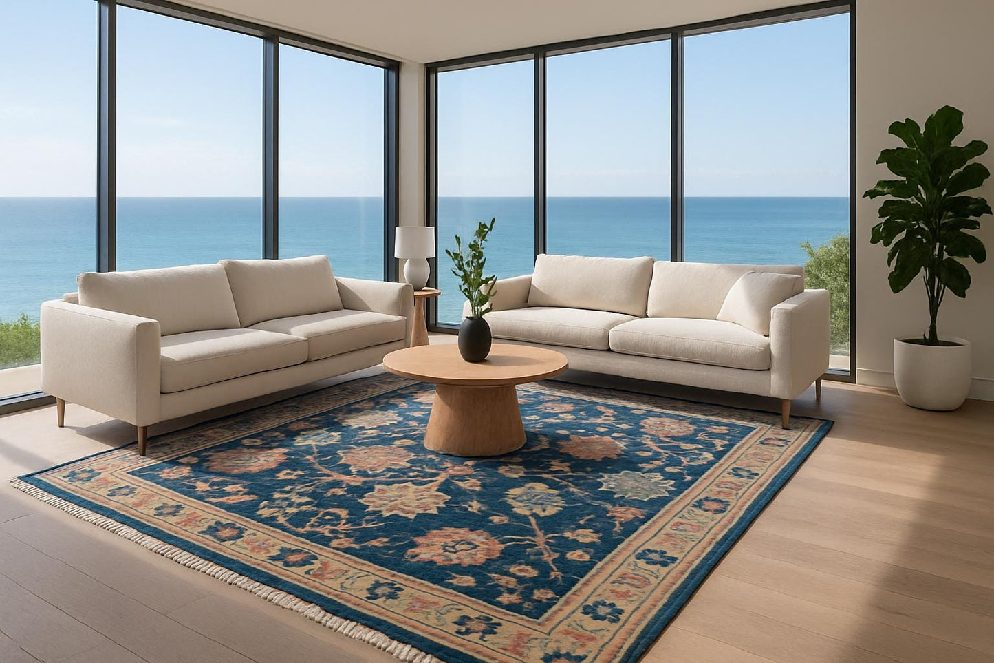 8x10 ft Oushak Rug: Hand-Knotted Wool Modern Boho Carpet