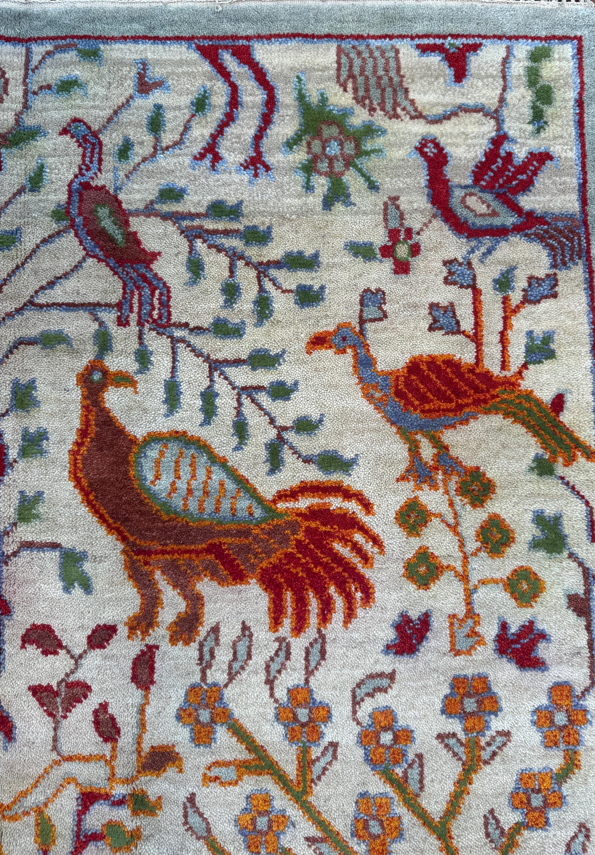 4x6 ft Handmade Oushak Wool Rug: Anatolian Tree of Life Design