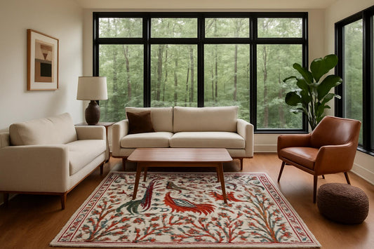 4x6 ft Handmade Oushak Wool Rug: Anatolian Tree of Life Design