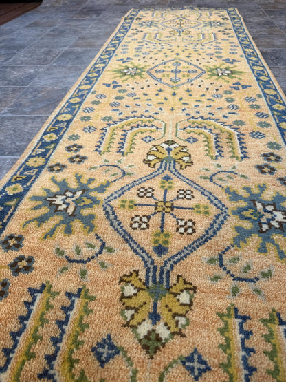 2x8 ft Hand Knotted Kazak Rug Runner: Geometric Hallway Carpet