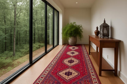 9x3 ft Vintage 1970s Mai Mai Runner Rug: Hand Knotted Wool Tribal Nomadic Desig Carpet