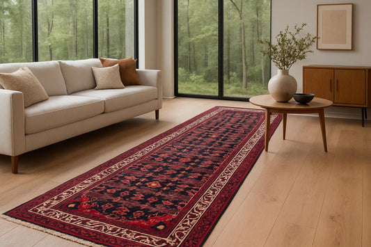 3x10 ft Vintage 1970s Hamidoun Runner Rug: Hand Knotted Wool Tribal Hallway Village Design Carpet