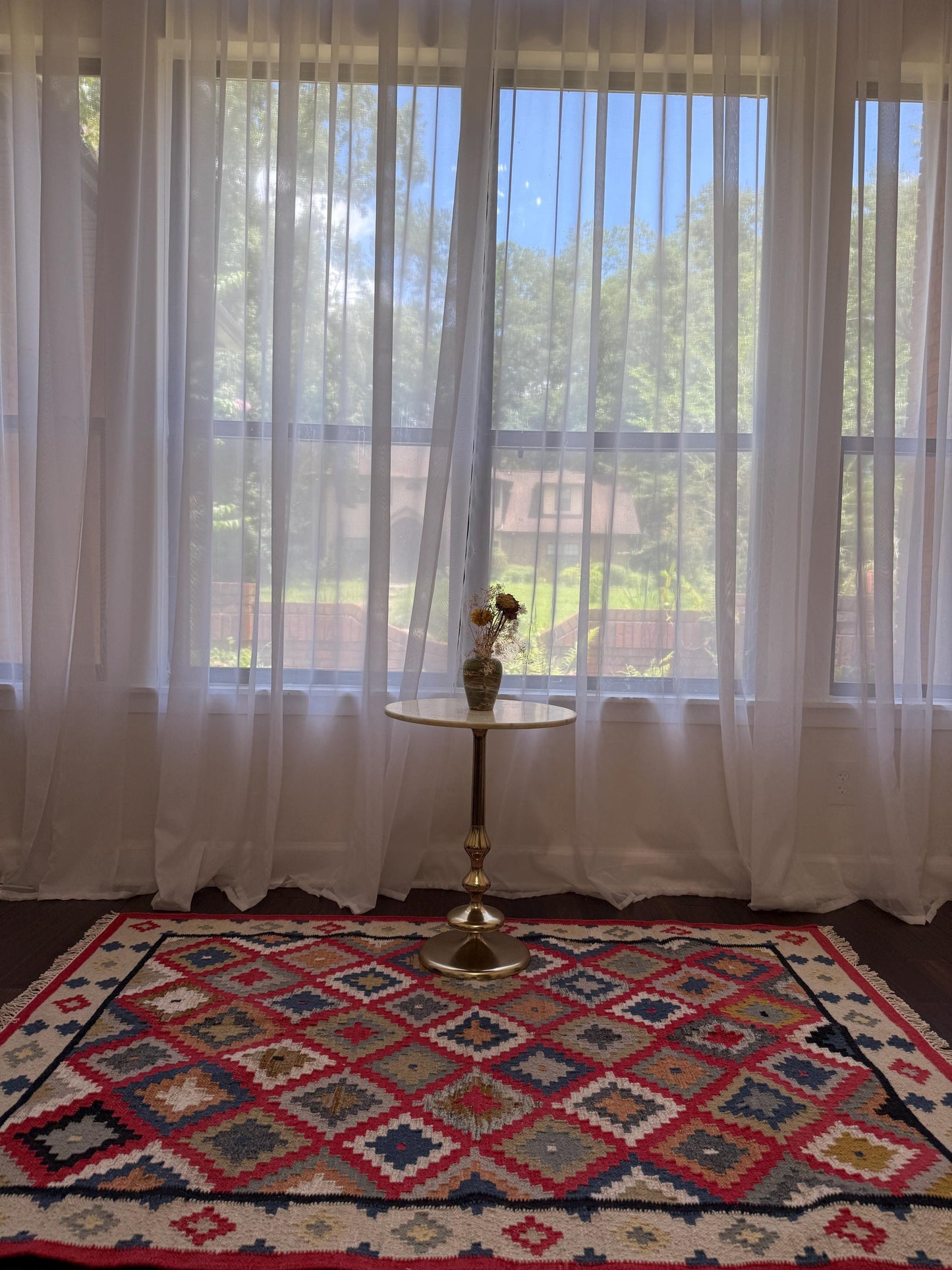 4x6 ft Hand Knotted Kilim Rug: Wool Geometric Flatweave