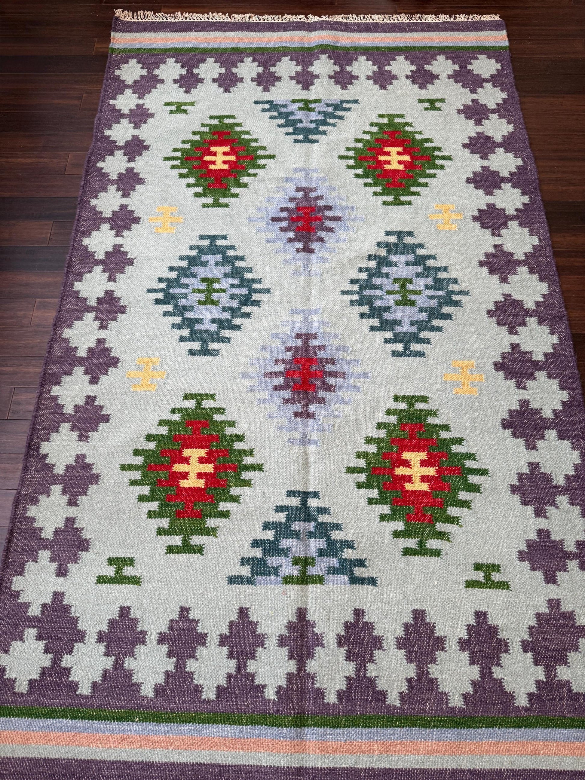 5x8 ft Handmade Kilim Rug: Flat Weave Wool, Modern Boho Decor