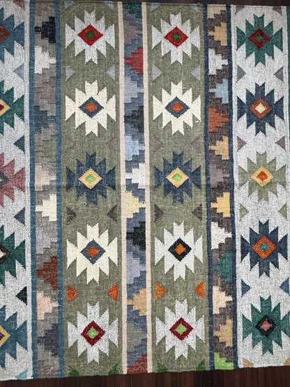 5x8 ft Anatolian Kilim Rug: Hand Knotted Modern Geometric Wool Carpet