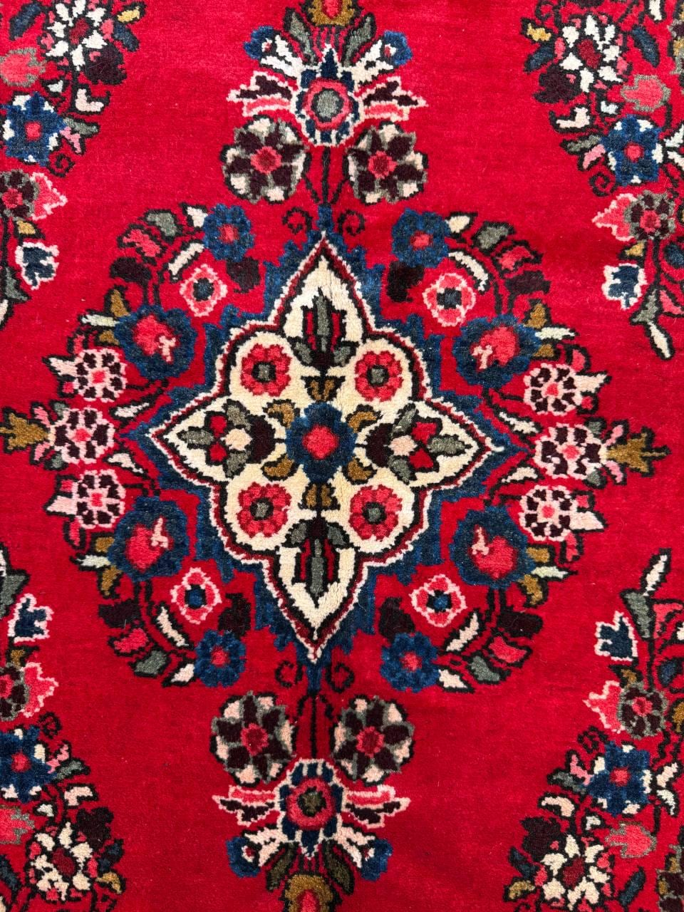 4x2 ft Vintage Hamadan Wool Rug: Hand-Knotted Oriental Carpet