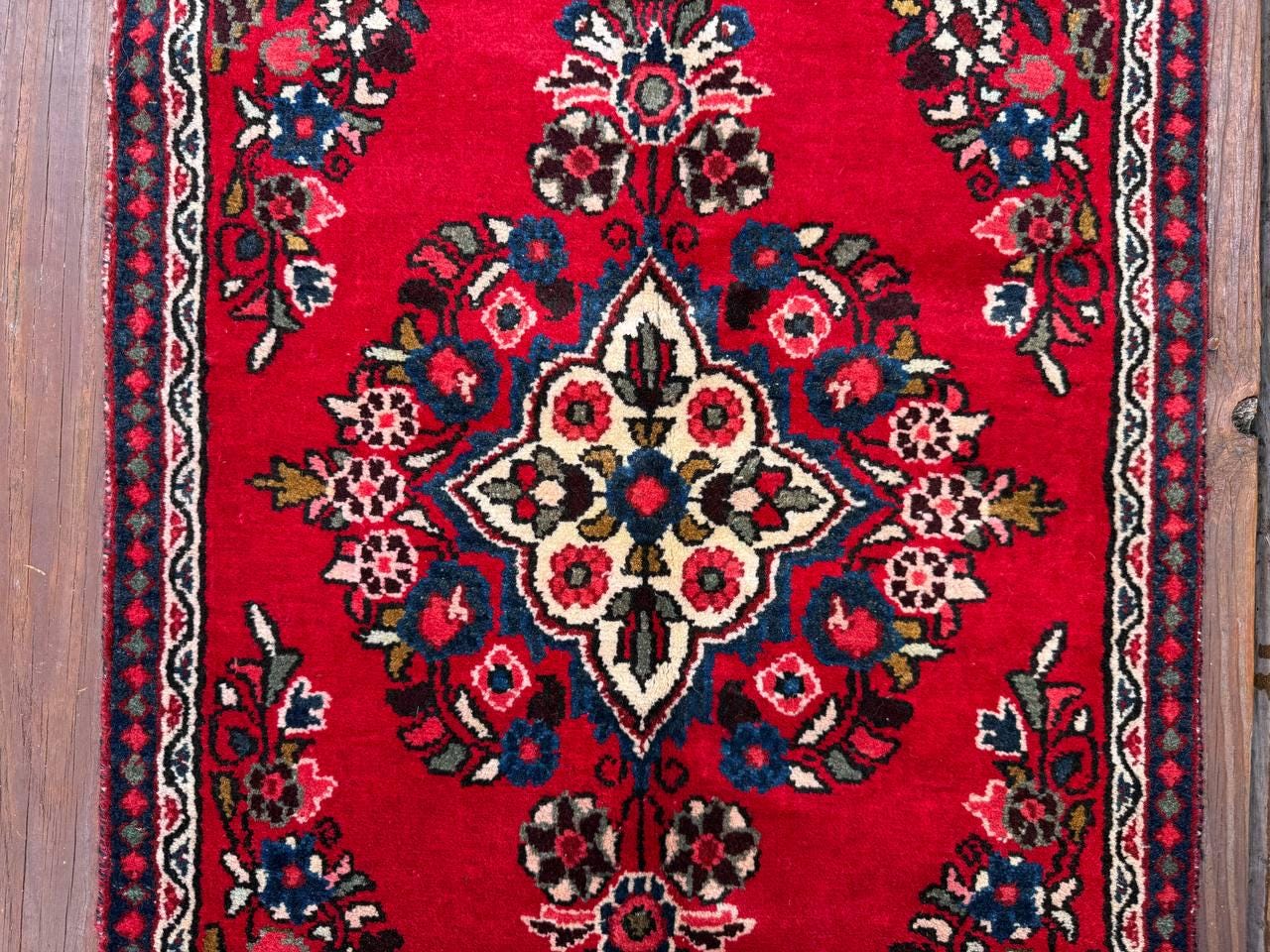 4x2 ft Vintage Hamadan Wool Rug: Hand-Knotted Oriental Carpet