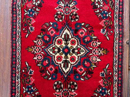 4x2 ft Vintage Hamadan Wool Rug: Hand-Knotted Oriental Carpet