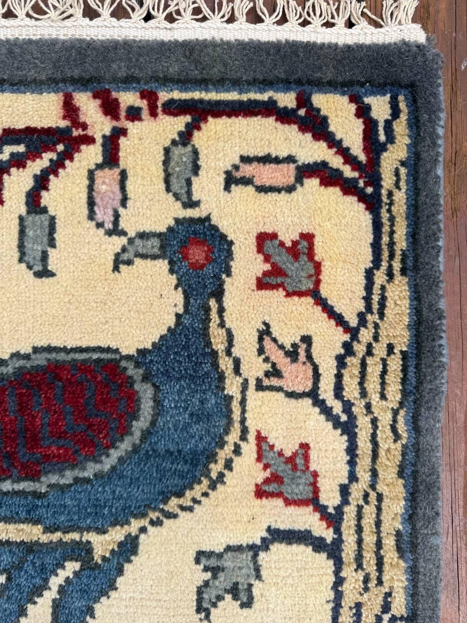 2x3 ft. Tree of Life Wool Rug: Handmade Turkish Oushak Carpet