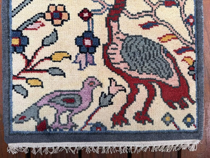 2x3 ft. Tree of Life Wool Rug: Handmade Turkish Oushak Carpet