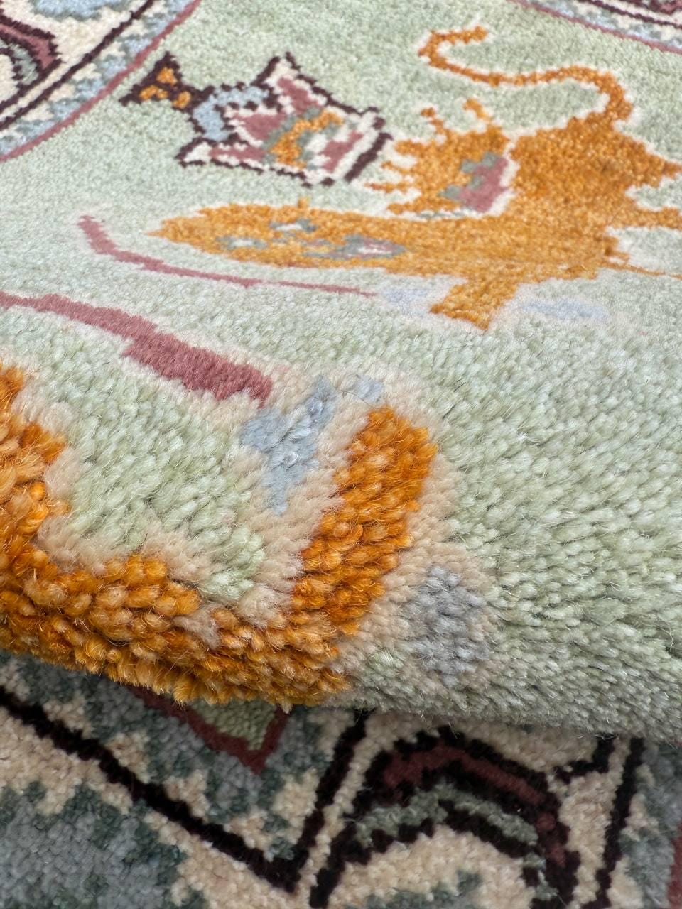 2x3 ft Oushak Tree of Life Lion Wool Rug: Hand Knotted