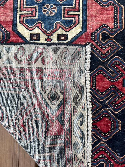 2.10x10 ft Vintage 1940s Anatolian Runner Rug: Hand Knotted Wool Village Carpet, Geometric Tribal Design
