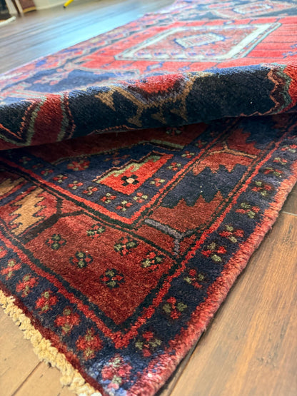 4x7 ft Anatolian 1940s Geometric Rug: Hand Knotted Wool Farmhouse Runner