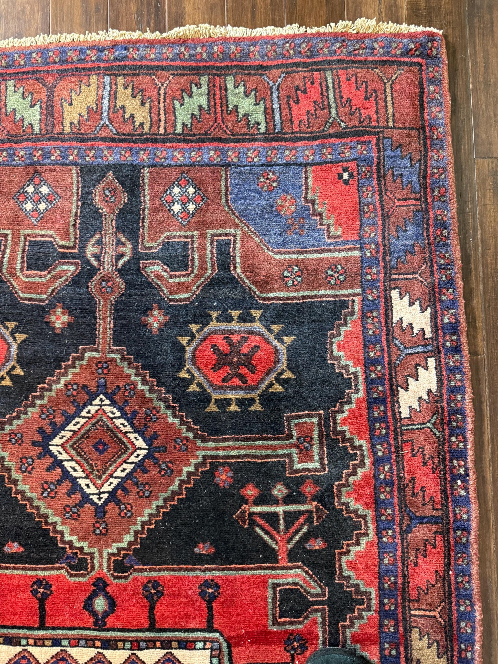 4x7 ft Anatolian 1940s Geometric Rug: Hand Knotted Wool Farmhouse Runner