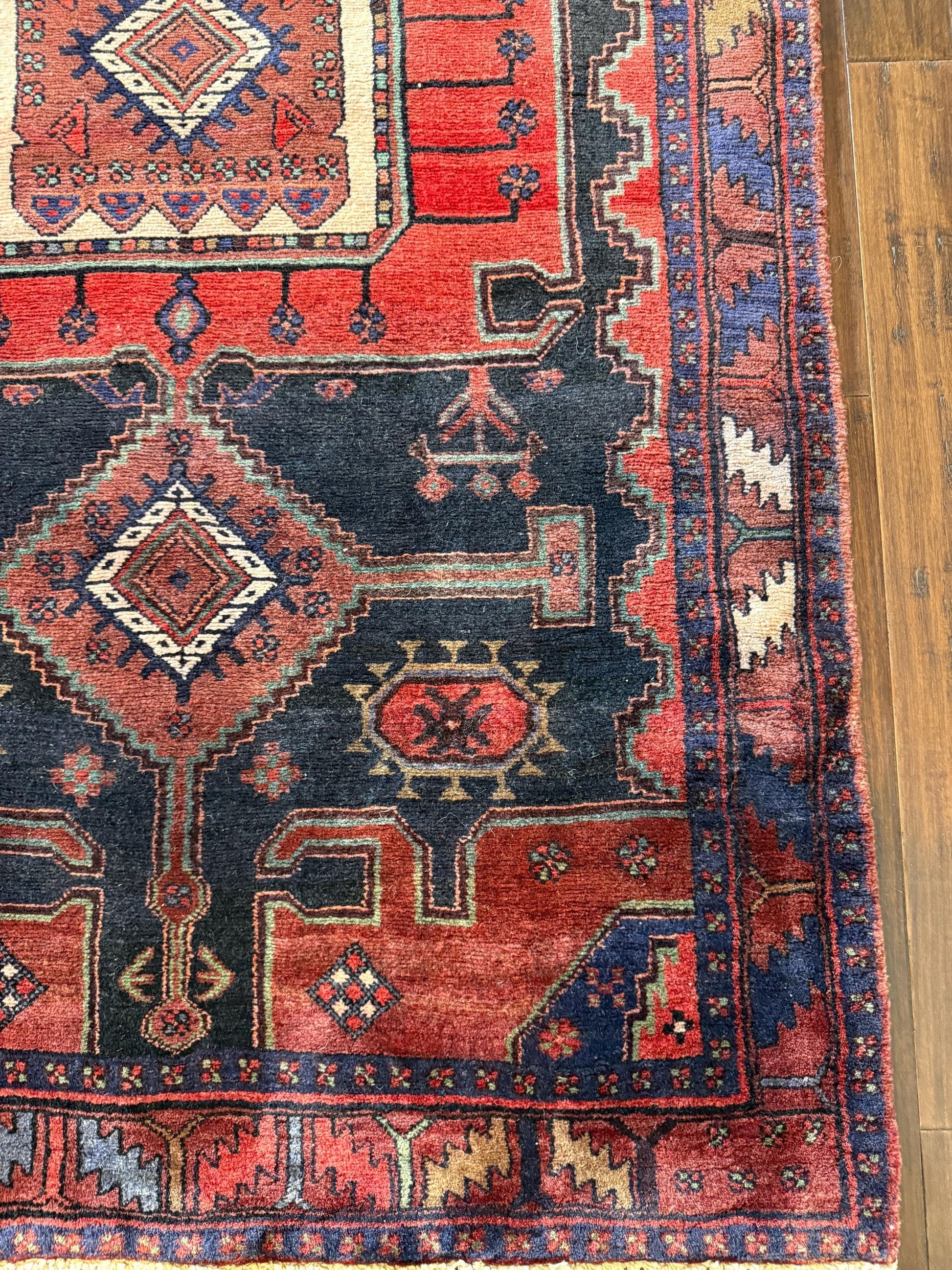 4x7 ft Anatolian 1940s Geometric Rug: Hand Knotted Wool Farmhouse Runner