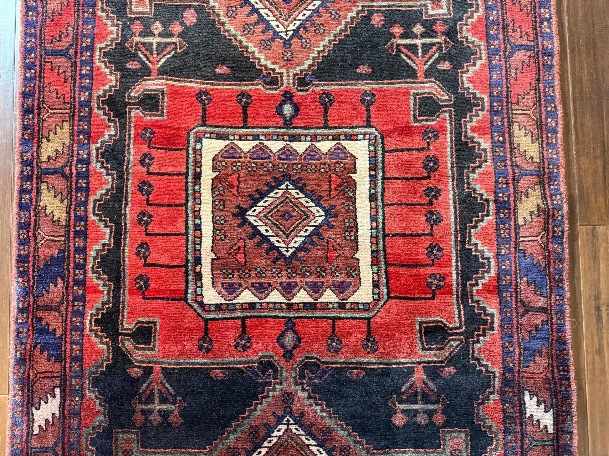 4x7 ft Anatolian 1940s Geometric Rug: Hand Knotted Wool Farmhouse Runner