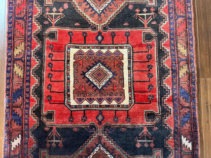 4x7 ft Anatolian 1940s Geometric Rug: Hand Knotted Wool Farmhouse Runner