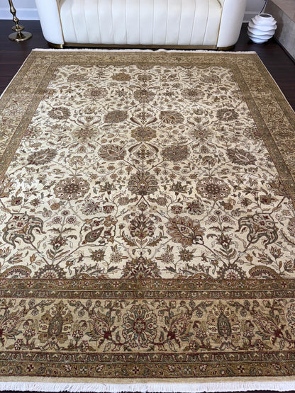 8x10 ft 300 KPSI Hand-Knotted Tabrizz Rug: Silk & Wool Oriental Carpet