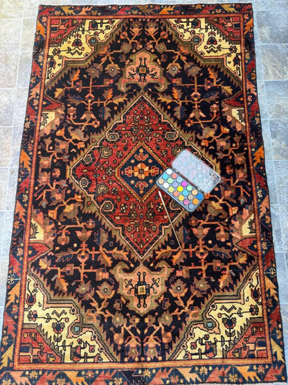 4x6 ft Vintage Turkish Tribal Rug Wool Anatolian Carpet