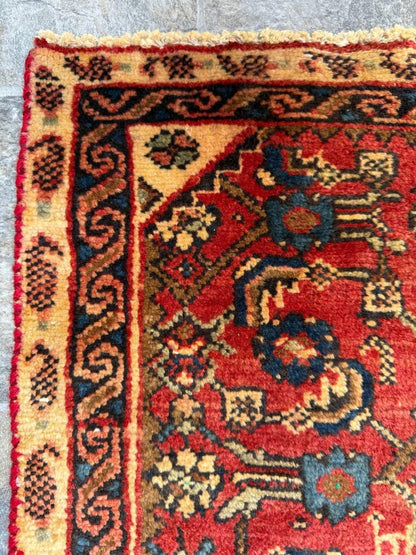 2x3 ft Vintage Village Rug: Hand Knotted Wool Geometric Carpet