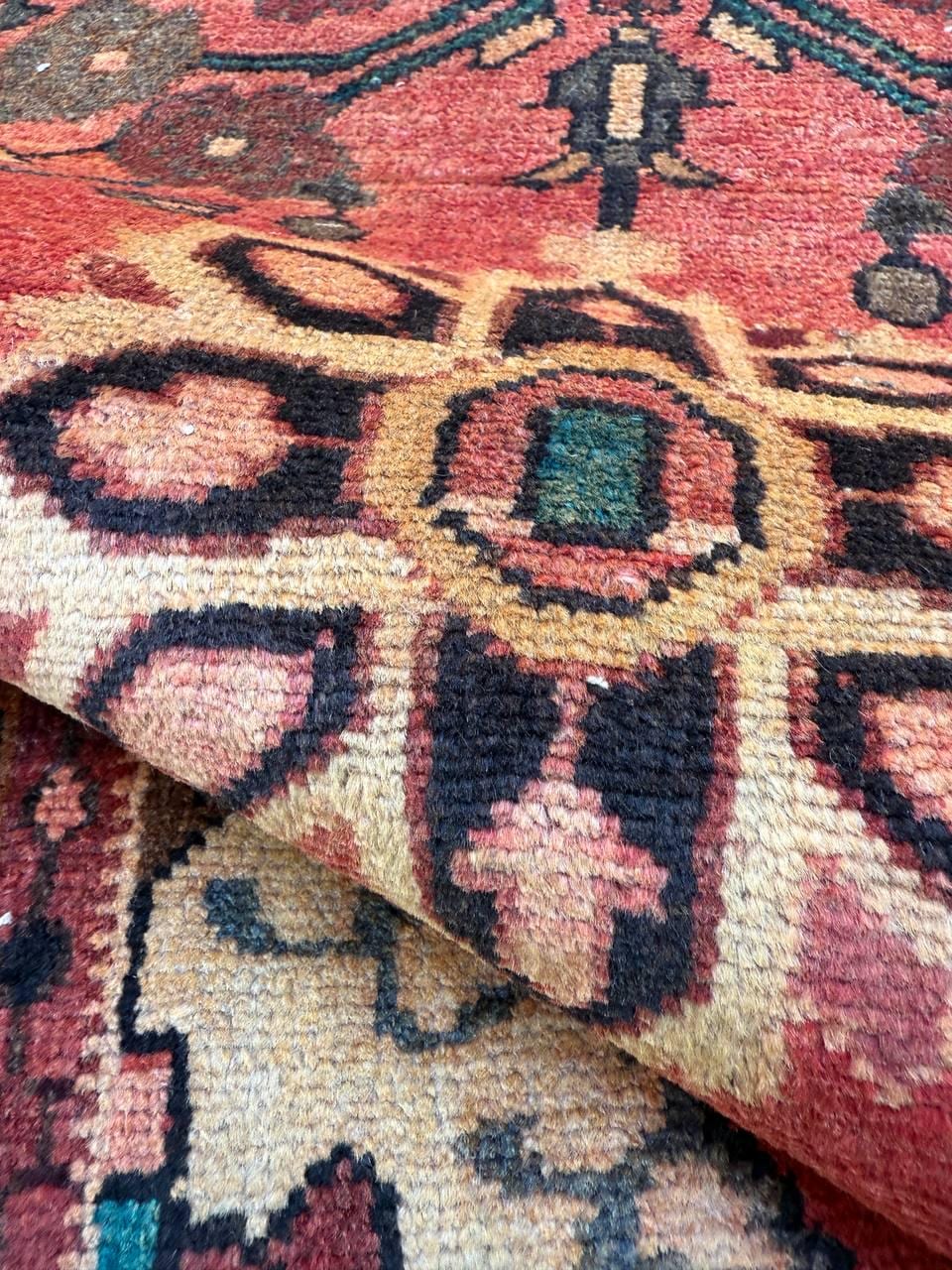 1.10 x 3.2 ft Vintage Wool Runner: 1930s Geometric Farmhouse Rug