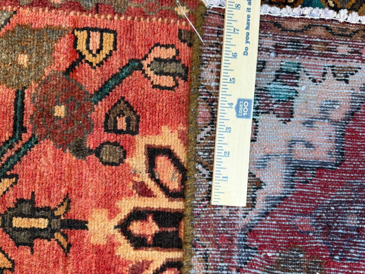 1.10 x 3.2 ft Vintage Wool Runner: 1930s Geometric Farmhouse Rug