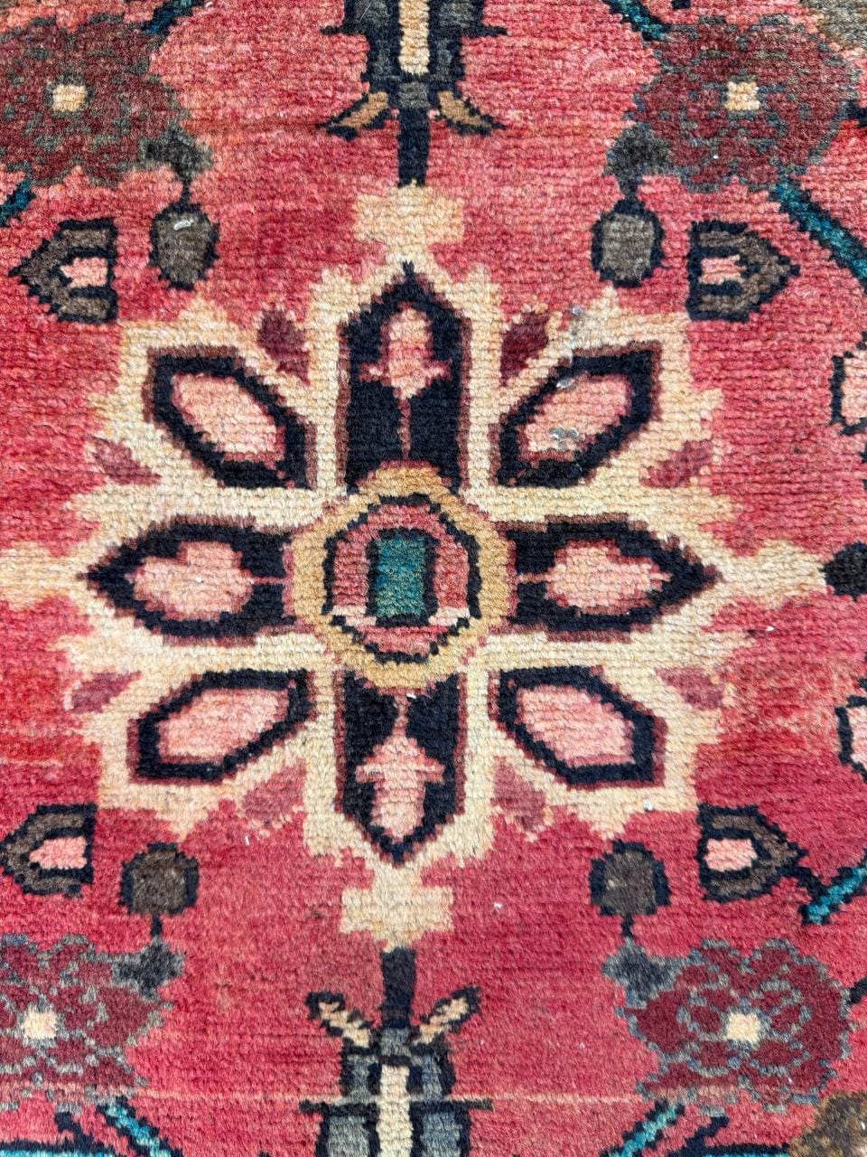 1.10 x 3.2 ft Vintage Wool Runner: 1930s Geometric Farmhouse Rug