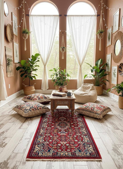 4.9x2.7 ft Vintage Hand Knotted Wool Rug: Bijour Tribal Design
