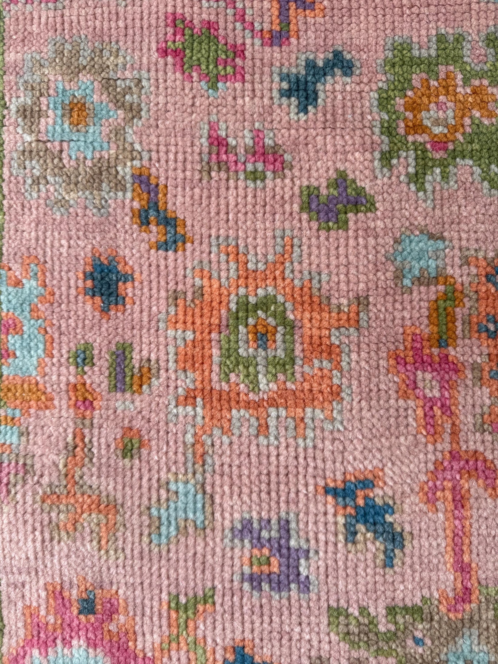 2.1x8 ft Handmade Oushak Runner Rug: Bohemian Hallway Carpet
