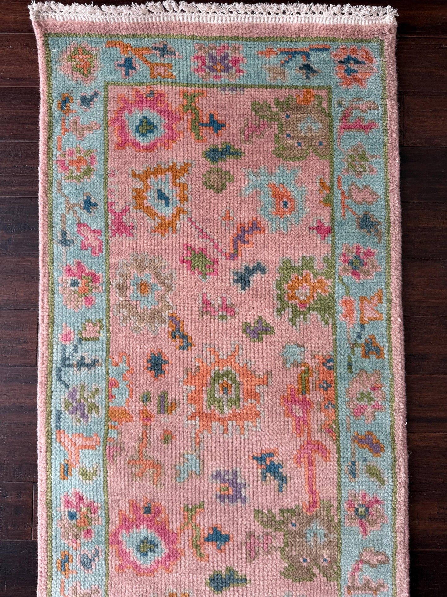 2.1x8 ft Handmade Oushak Runner Rug: Bohemian Hallway Carpet