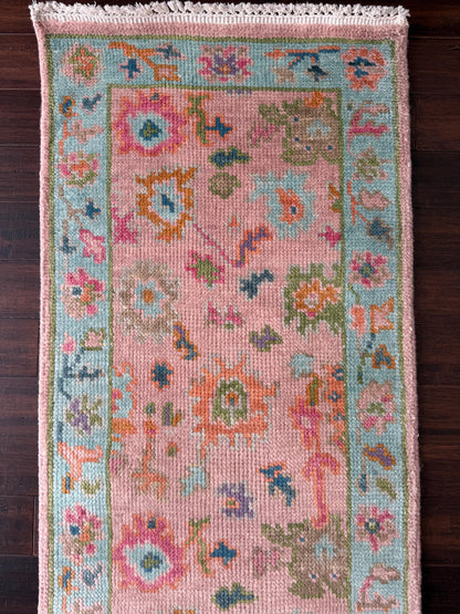 2.1x8 ft Handmade Oushak Runner Rug: Bohemian Hallway Carpet