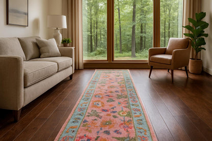 2.1x8 ft Handmade Oushak Runner Rug: Bohemian Hallway Carpet