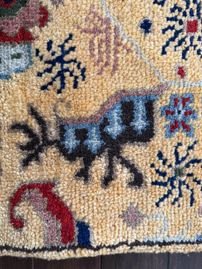 2.6 x 7.10 ft Hand Knotted Oushak Runner Rug: Bohemian Wool Hallway Carpet