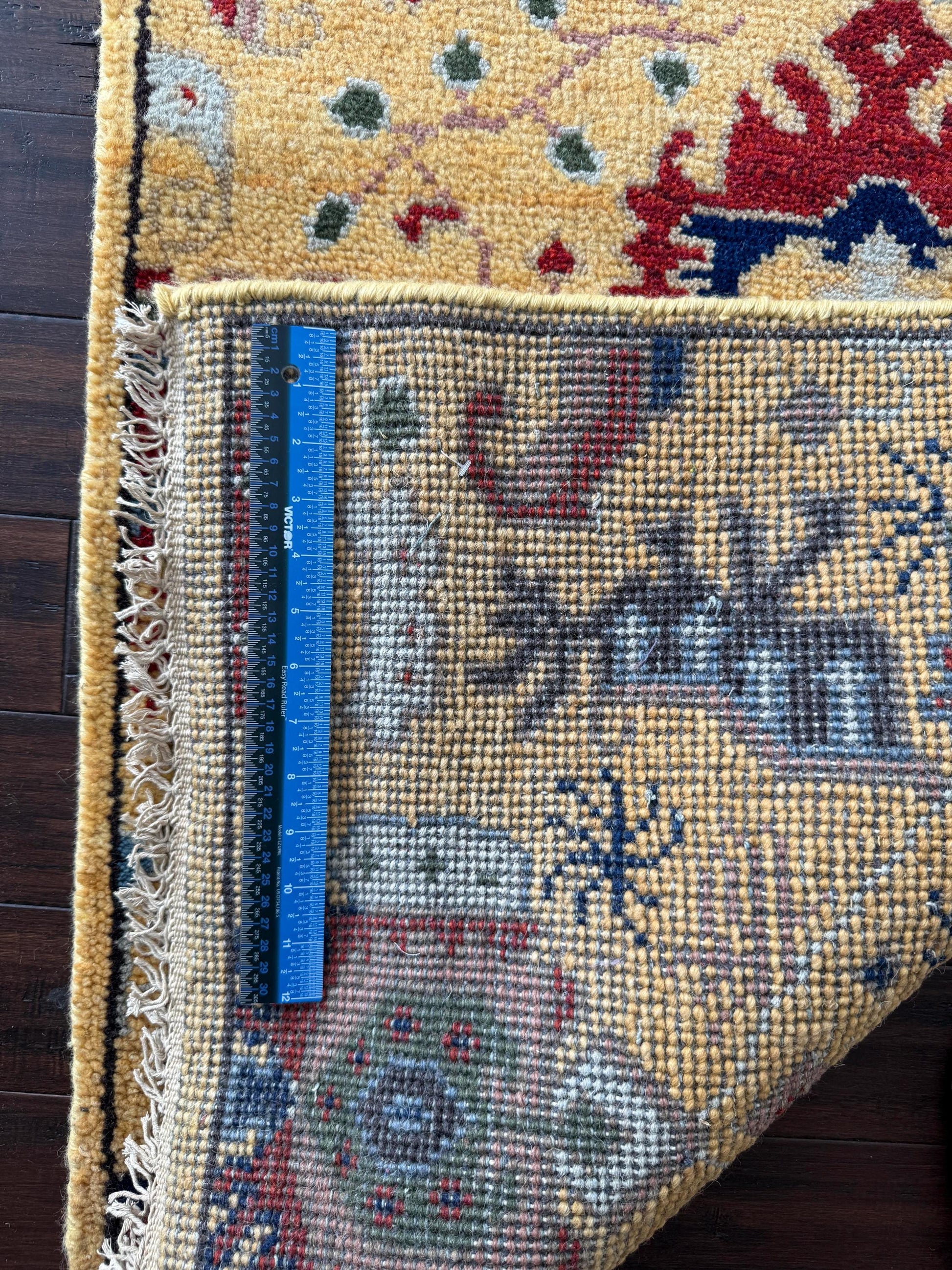 2.6 x 7.10 ft Hand Knotted Oushak Runner Rug: Bohemian Wool Hallway Carpet