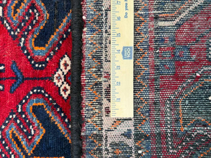 4x3 ft Vintage 1950s Hamadan/Qashqai Wool Rug: Hand Knotted Carpet, Geometric Accent